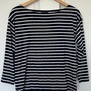 Women's J. Crew Boatneck Navy and White Stripe 3/4 Length Sleeve Tee, Size Small
